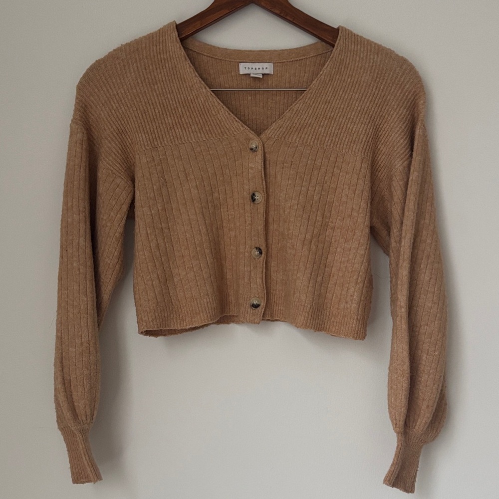 Camel Orange Topshop Ribbed Long Sleeved Cropped Wool Sweater